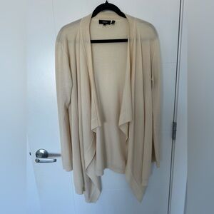 Theory 100% Merino Wool Open Front Cardigan Sweater Large Cream Beige
